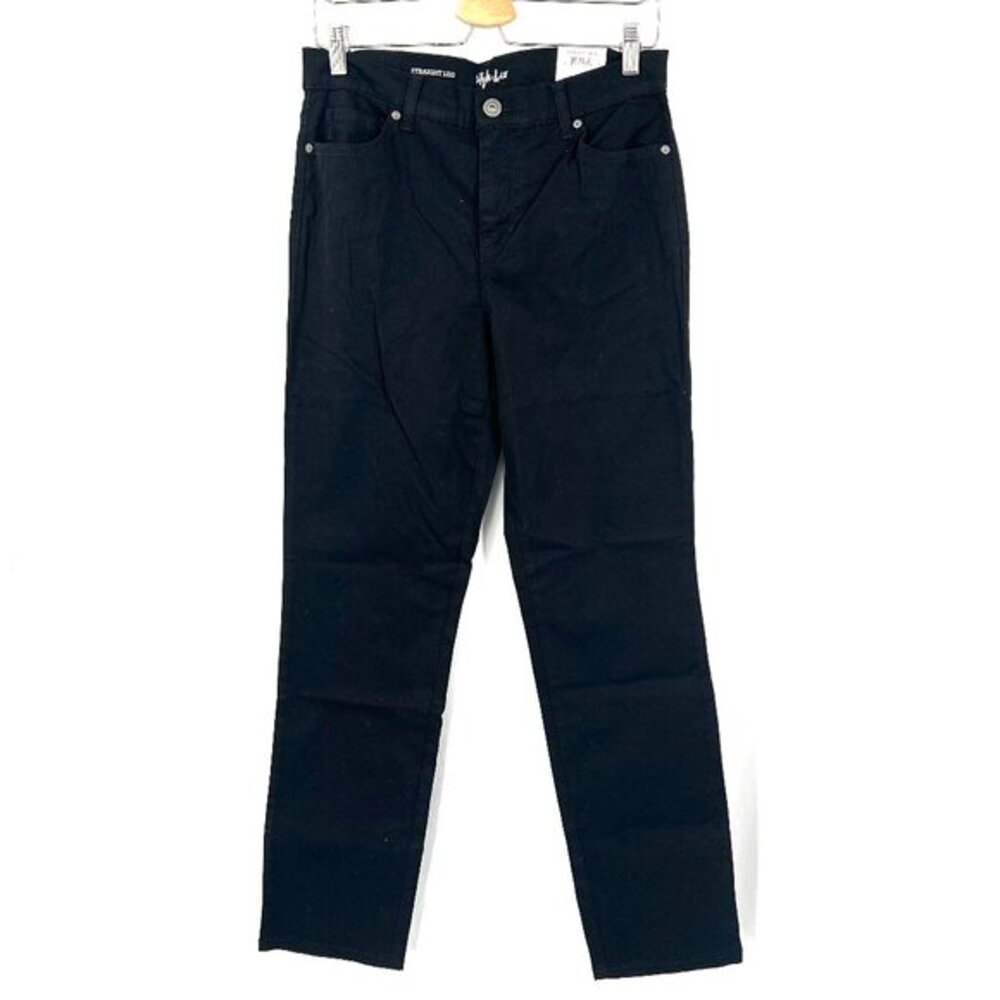 NEW Style & Co straight leg mid rise waist deep black stretch jeans classic 6